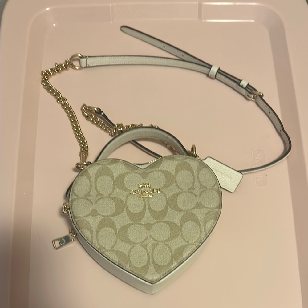 Coach Heart-Shaped Beige and White Crossbody Bag